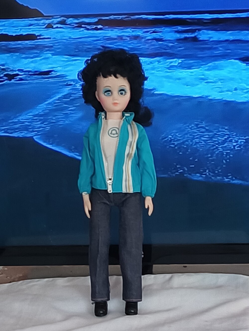 Old Bell Telephone Doll Vintage Doll with Teal Jacket and Black Pants 15 1/2 Tal